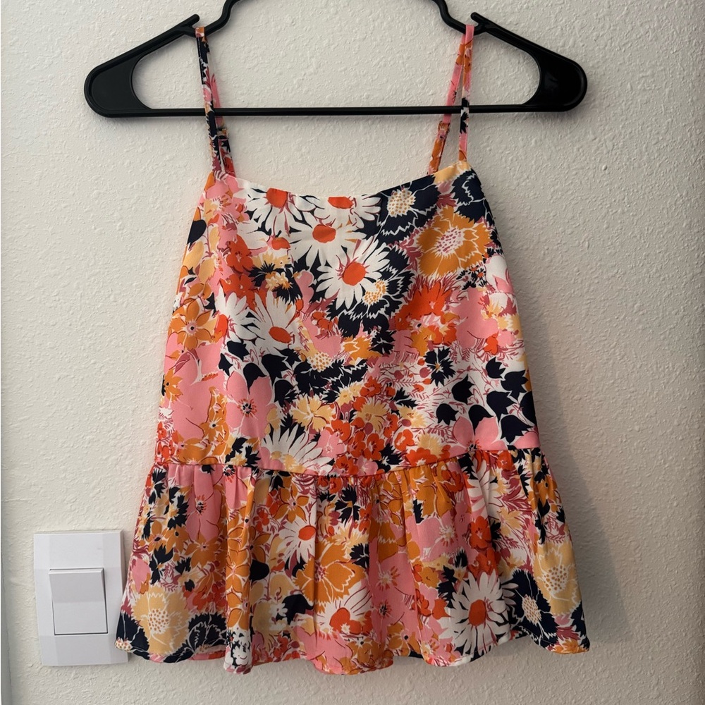 Pink Lily Floral Tank Top - Pink, Orange, Black, White